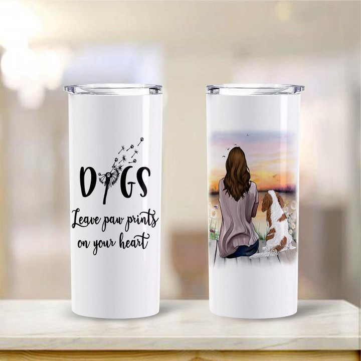 Cavalier King Charles Spaniel Dogs Leave Paw Prints On Your Heart Skinny Tumbler Stainless Steel