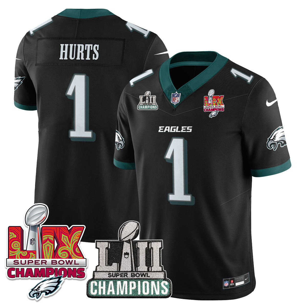 Jalen Hurts 1 Philadelphia Eagles LII-LIX Super Bowl Champions Vapor ...