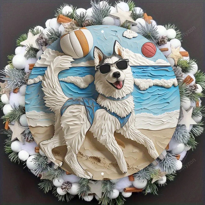 Premium Husky 3D Effect Round Aluminum Wall Art for Home & Garden