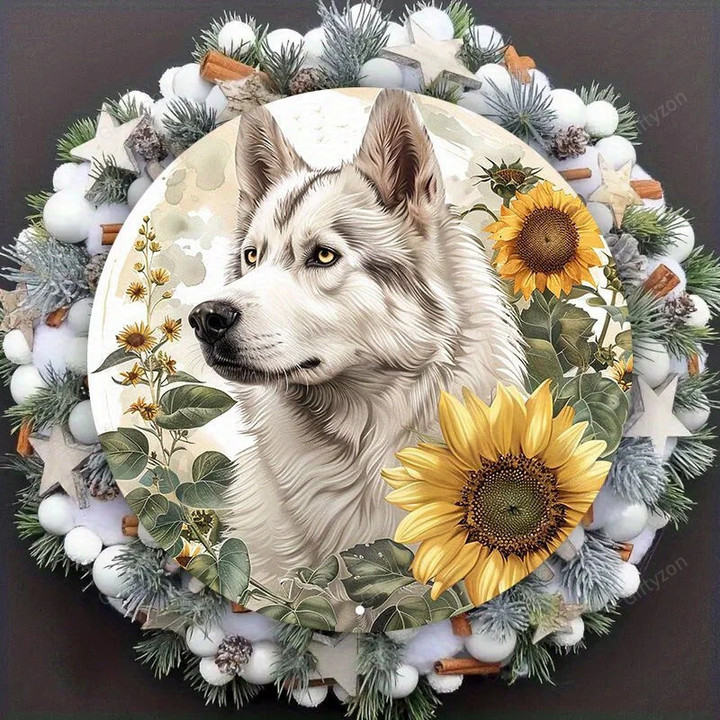 Premium Husky 3D Effect Round Aluminum Wall Art for Home & Garden