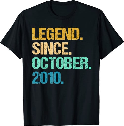 12 Years Old Gifts Legend Since October 2010 12th Birthday T-Shirt