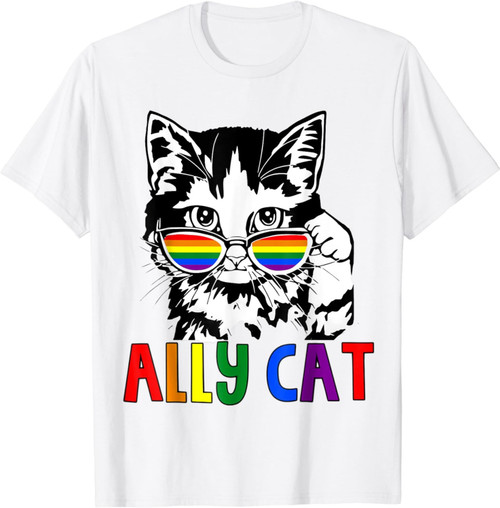 Ally Cat Lgbt Flag Gay Pride Ally Rainbow Mens Womens Kids T-Shirt