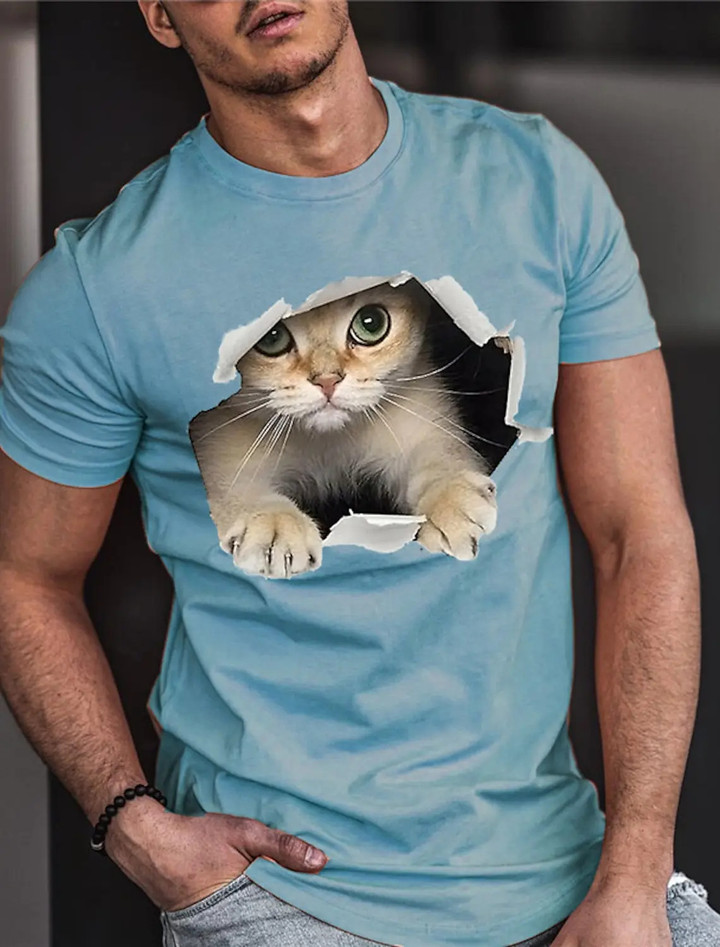 Men's cute cat 3D printed T-shirt summer outdoor street short sleeved designer clothing retro sportswear casual men's clothing