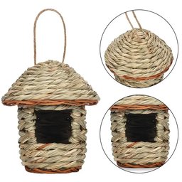 Handwoven Straw Bird Nest Parrot Hatching Breeding Grass Cave Garden Supply Grass Birds House Humming Bird Nest for Lawn Home