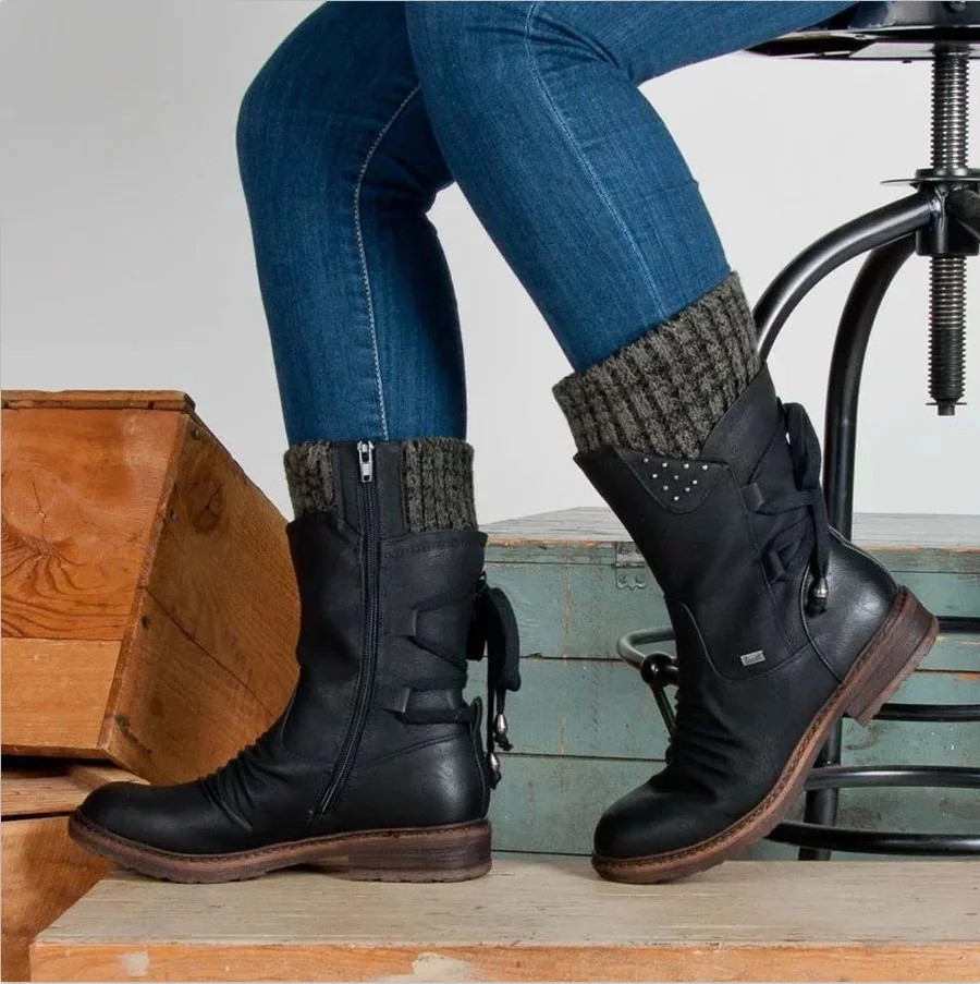 Women’s Winter Low Barrel Orthotic Bow Support Wool Warm Boots