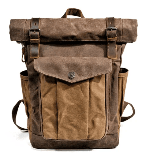 Roll-top Backpack In Vintage Design - Canvas & Leather