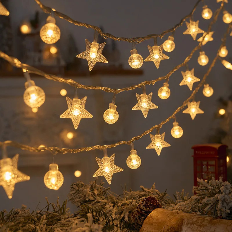 Led Ball Snowflake Star Christmas String Light Garland Battery Powered