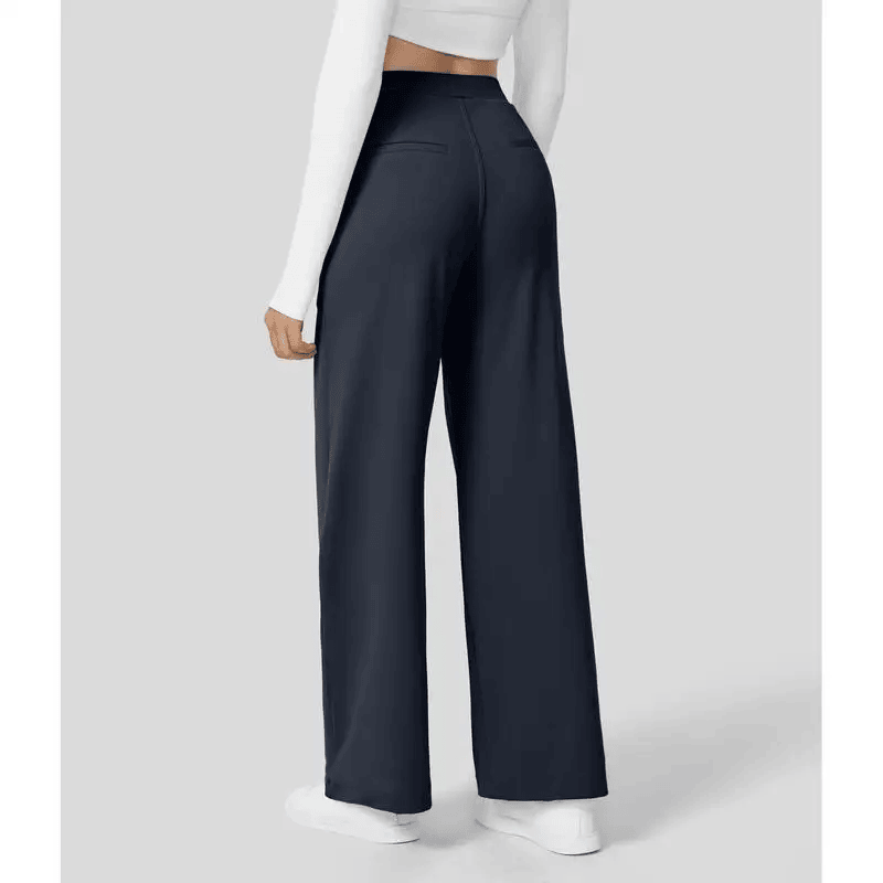 High Waisted Side Pocket Straight Leg Crepe Work Pants