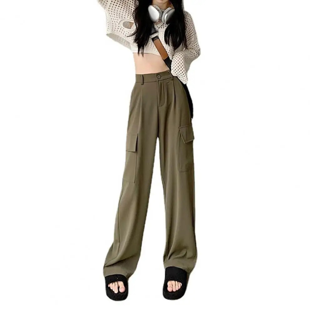 High Waisted Multiple Pockets Wide Leg Casual Cargo Pants