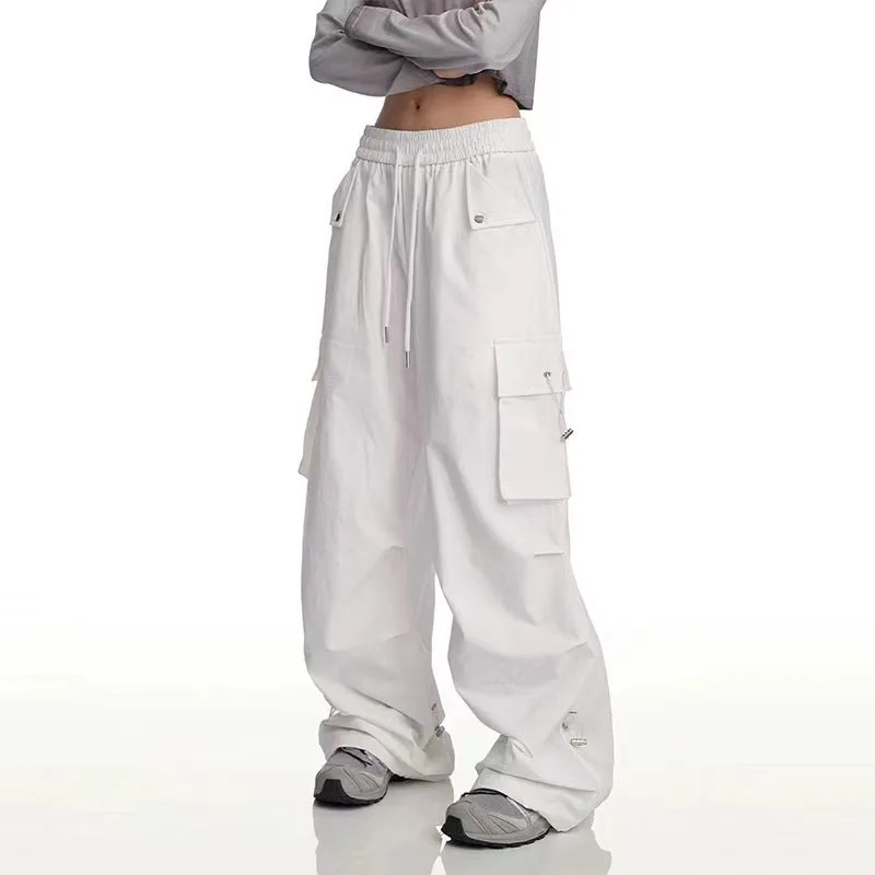 Mid Rise Drawstring Multiple Pockets Casual Cargo Pants