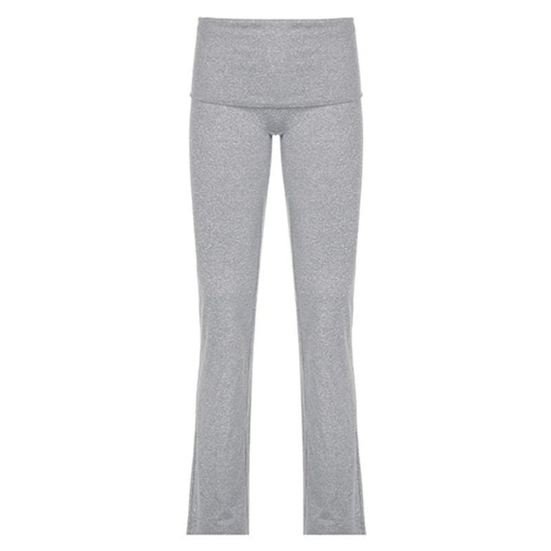 Mid Rise Foldover Slight Flare Casual Pants