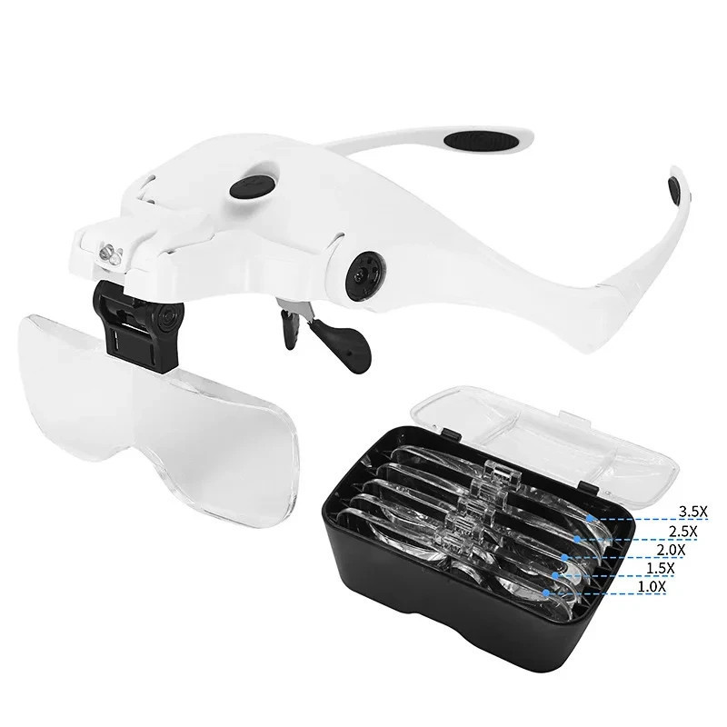 Magnifying Glasses With Led Light, Headband, 5 Lenses