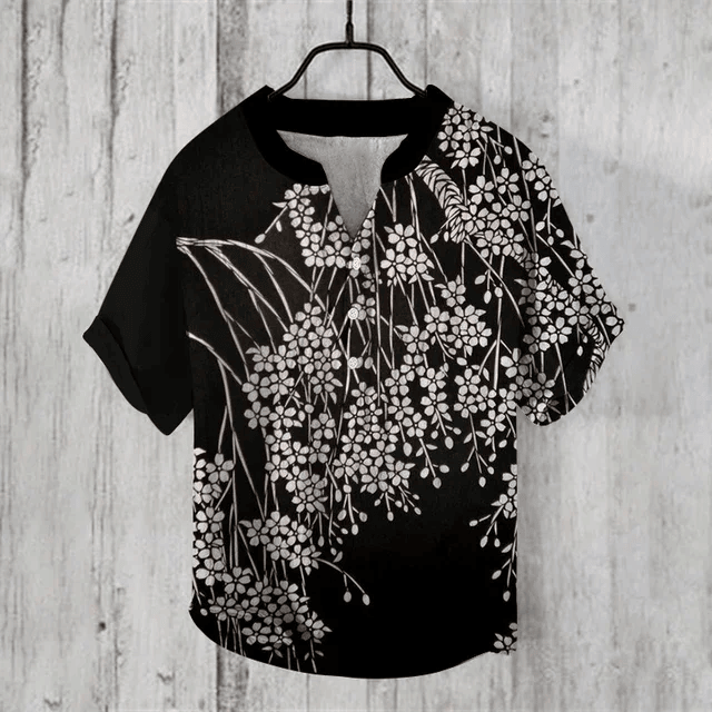 Ink and Pine Japanese Art Print Linen Shirt