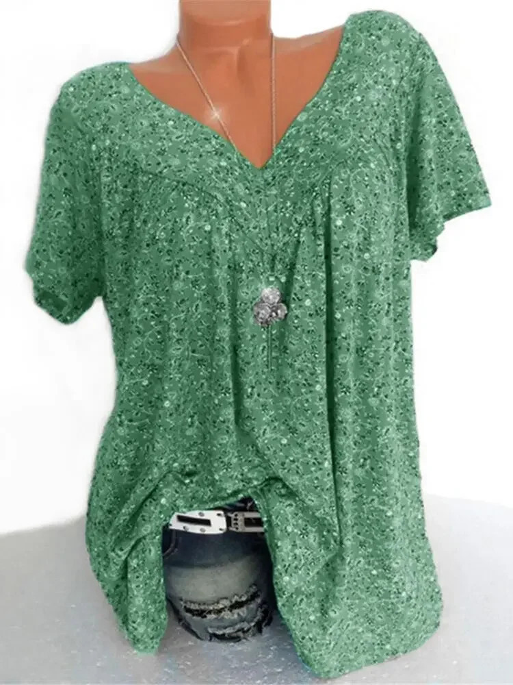 Summer V-neck Loose Short Sleeve Casual Women's T-shirt