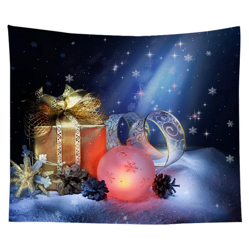 Christmas Snowflakes Santa Claus Fireplace Printed Pattern Tapestry Home Living Room