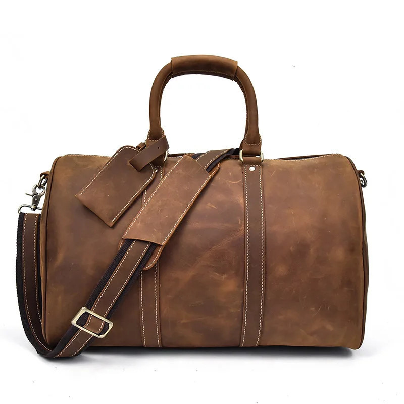 Vintage Large Brown Leather Travel Bag Luggage Duffle