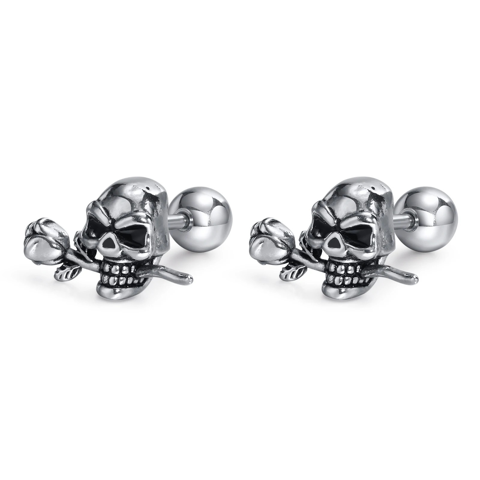 Gothic Skull Rose Flower Punk Earrings