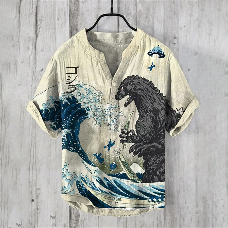 The Great Waves And Godzilla Japanese Art Print Shirt