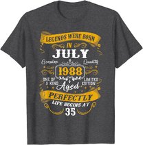 35th Birthday Gift 35 Years Old Legends Born July 1988 T-Shirt