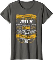 35th Birthday Gift 35 Years Old Legends Born July 1988 T-Shirt