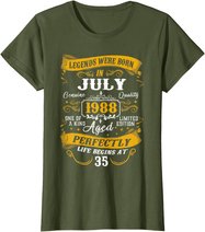 35th Birthday Gift 35 Years Old Legends Born July 1988 T-Shirt