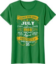 35th Birthday Gift 35 Years Old Legends Born July 1988 T-Shirt