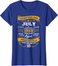 35th Birthday Gift 35 Years Old Legends Born July 1988 T-Shirt