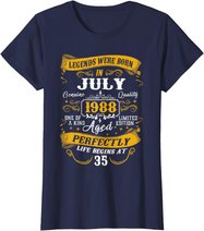35th Birthday Gift 35 Years Old Legends Born July 1988 T-Shirt
