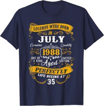 35th Birthday Gift 35 Years Old Legends Born July 1988 T-Shirt