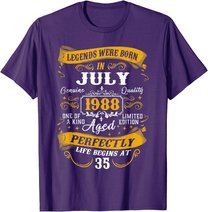 35th Birthday Gift 35 Years Old Legends Born July 1988 T-Shirt