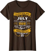 35th Birthday Gift 35 Years Old Legends Born July 1988 T-Shirt