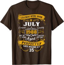 35th Birthday Gift 35 Years Old Legends Born July 1988 T-Shirt