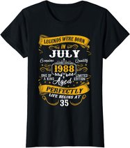 35th Birthday Gift 35 Years Old Legends Born July 1988 T-Shirt