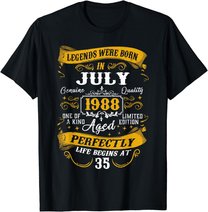35th Birthday Gift 35 Years Old Legends Born July 1988 T-Shirt
