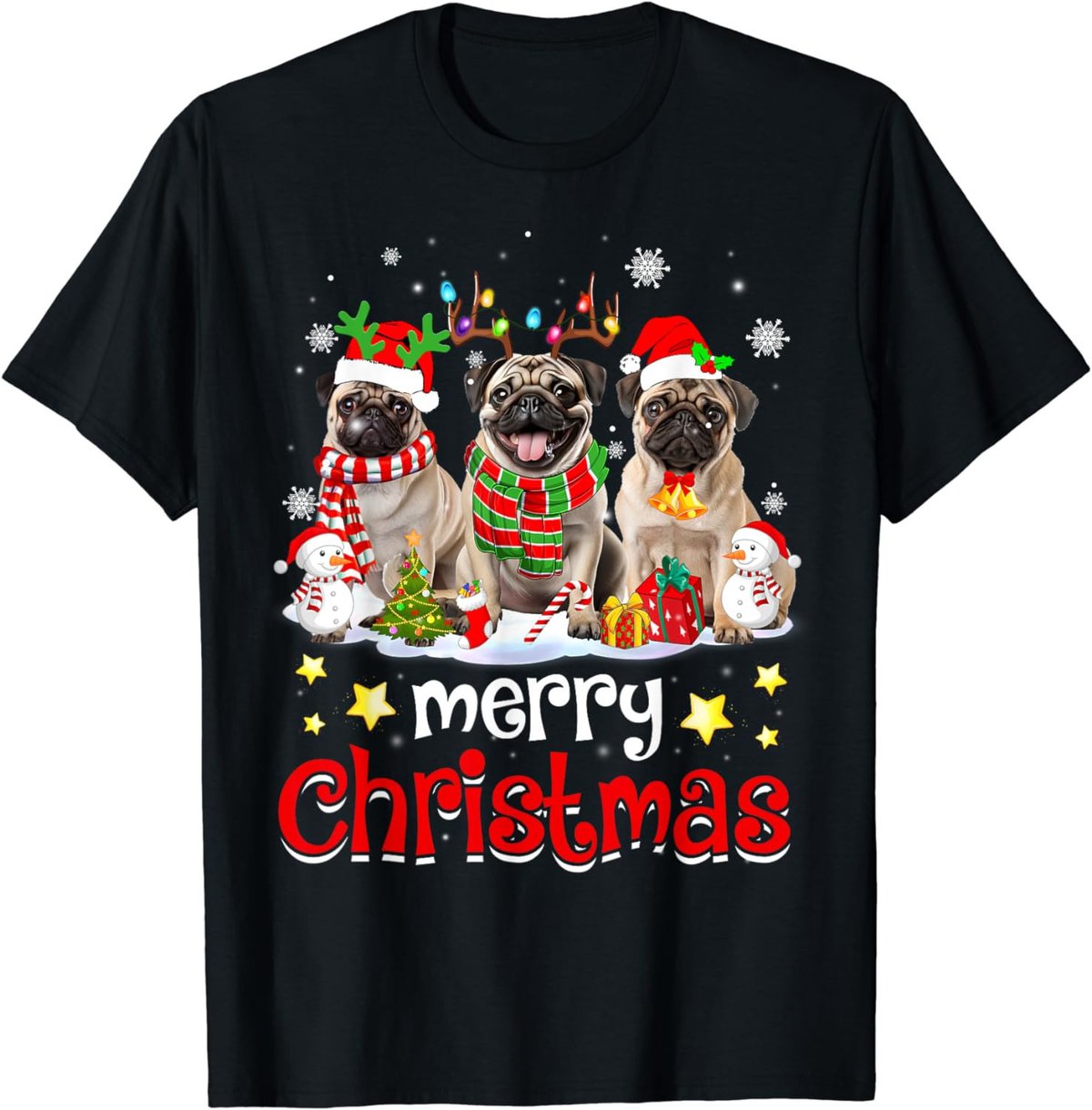 Pug Christmas with Decorations Xmas T-Shirt