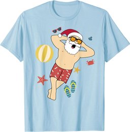 Beach Santa Design, Tropical Christmas, Palm, Trees & Drinks T-Shirt