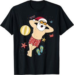 Beach Santa Design, Tropical Christmas, Palm, Trees & Drinks T-Shirt
