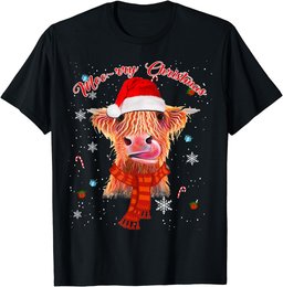 Scottish Highland Cow Merry Christmas Snow Tee Cow Xmas T-Shirt
