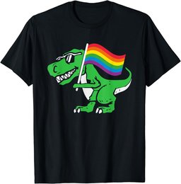 Gay Dinosaur LGBT-Q T-Rex Rainbow Pride Flag Color Ally T-Shirt