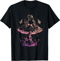 Goblincore Women Frog Mushrooms Hand Drawn Cottagecore T-Shirt