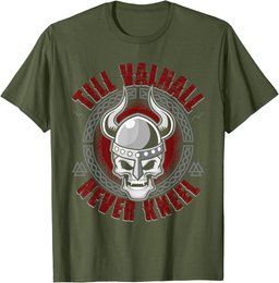 Till Valhall Never Kneel - Viking Skull Norse Mythology T-Shirt