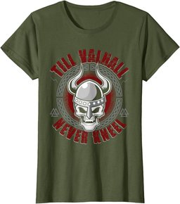 Till Valhall Never Kneel - Viking Skull Norse Mythology T-Shirt