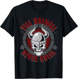 Till Valhall Never Kneel - Viking Skull Norse Mythology T-Shirt