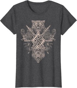 Viking Wolf Raven of Odin with Norse Pagan Symbols T-Shirt