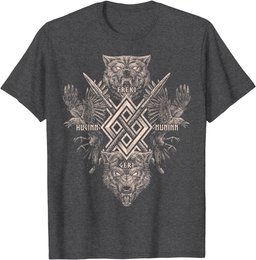Viking Wolf Raven of Odin with Norse Pagan Symbols T-Shirt