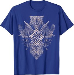 Viking Wolf Raven of Odin with Norse Pagan Symbols T-Shirt