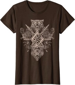 Viking Wolf Raven of Odin with Norse Pagan Symbols T-Shirt