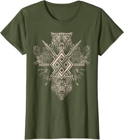 Viking Wolf Raven of Odin with Norse Pagan Symbols T-Shirt