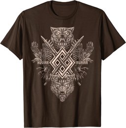 Viking Wolf Raven of Odin with Norse Pagan Symbols T-Shirt