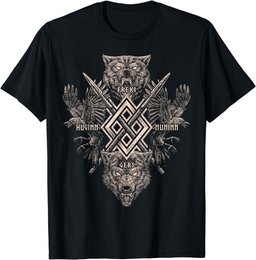 Viking Wolf Raven of Odin with Norse Pagan Symbols T-Shirt